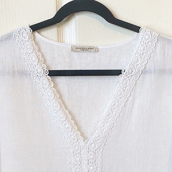 Francesca Bettini White Linen Lace Ruffle Sleeve Tunic Top Large Made in Italy - Picture 10 of 10